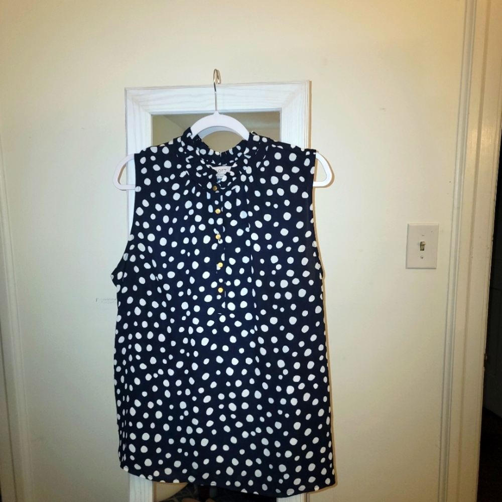 Loft women's XL blouse navy and white polka dot